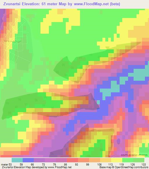Zvunartsi,Bulgaria Elevation Map