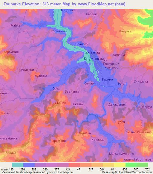 Zvunarka,Bulgaria Elevation Map