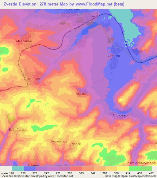 Zvezda,Bulgaria Elevation Map