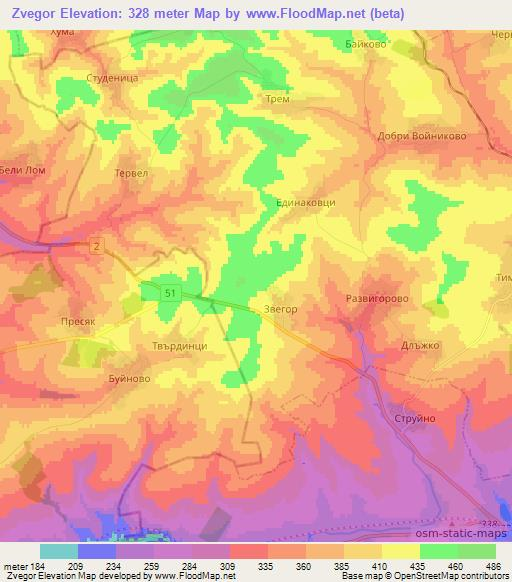 Zvegor,Bulgaria Elevation Map