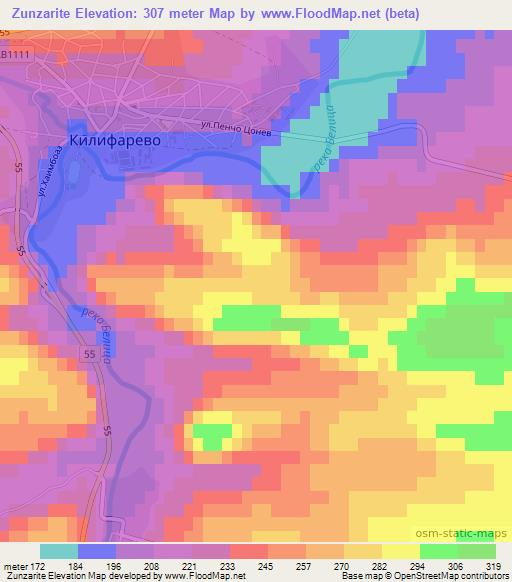 Zunzarite,Bulgaria Elevation Map