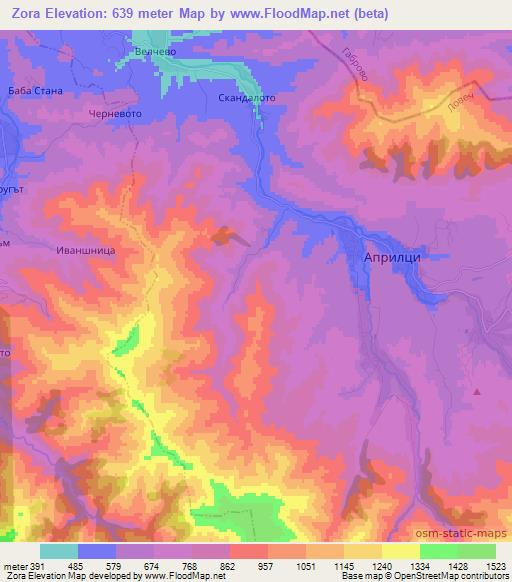 Zora,Bulgaria Elevation Map
