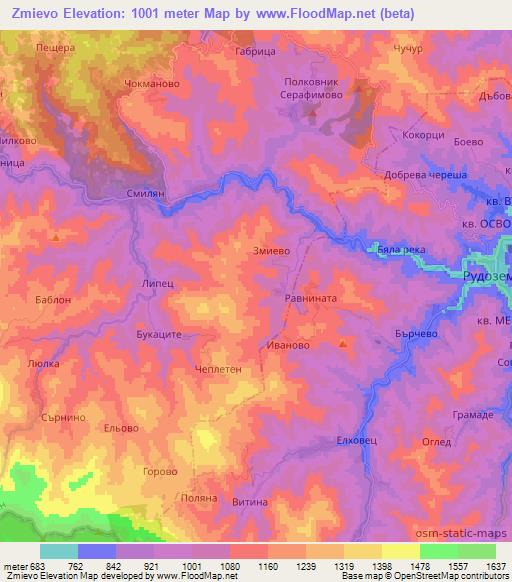 Zmievo,Bulgaria Elevation Map