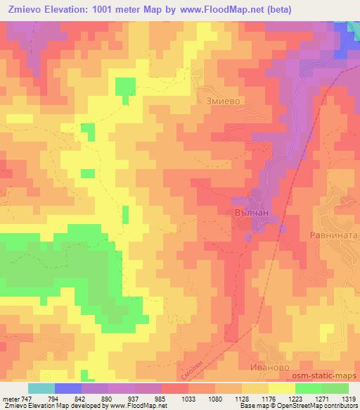 Zmievo,Bulgaria Elevation Map