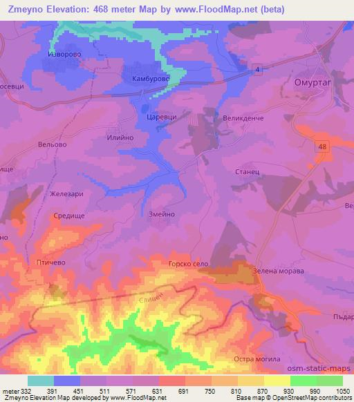 Zmeyno,Bulgaria Elevation Map