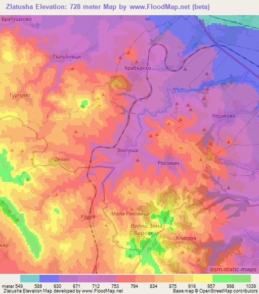 Zlatusha,Bulgaria Elevation Map