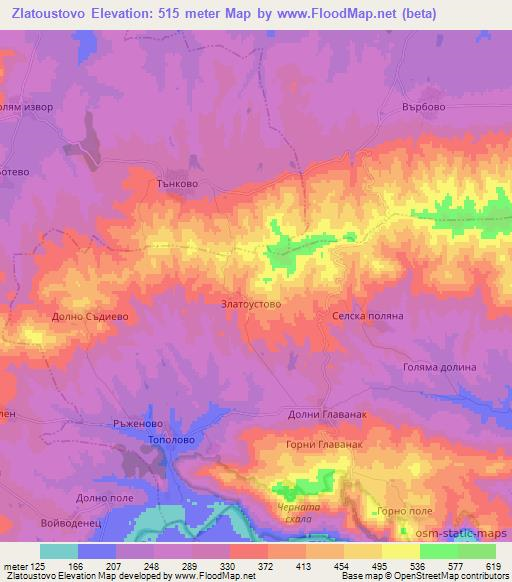 Zlatoustovo,Bulgaria Elevation Map