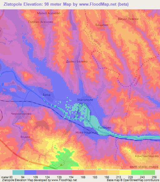 Zlatopole,Bulgaria Elevation Map