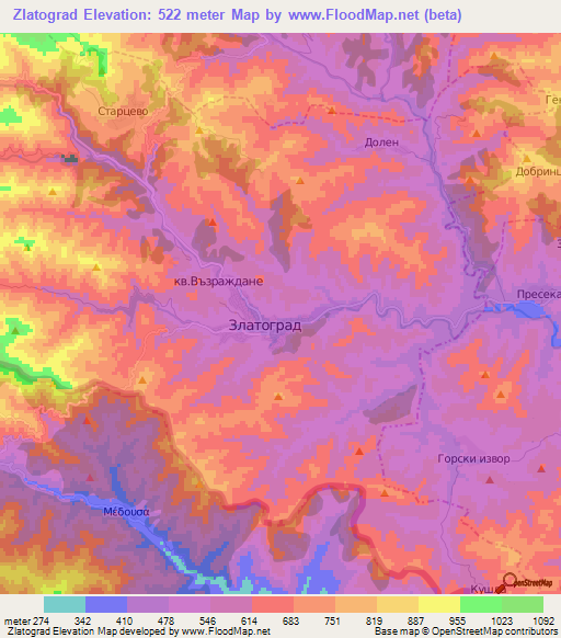 Zlatograd,Bulgaria Elevation Map