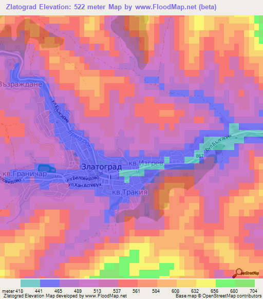Zlatograd,Bulgaria Elevation Map