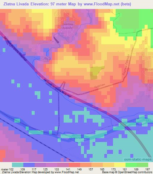 Zlatna Livada,Bulgaria Elevation Map