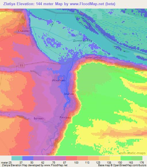 Zlatiya,Bulgaria Elevation Map