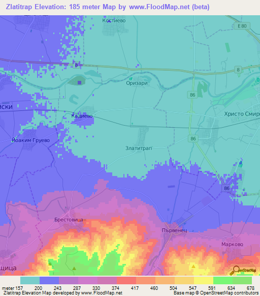 Zlatitrap,Bulgaria Elevation Map