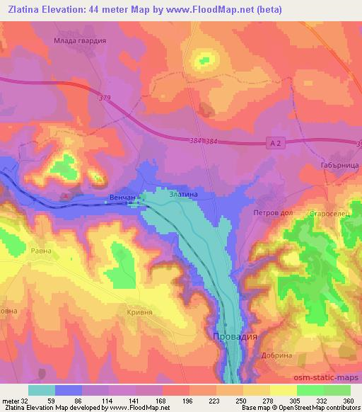 Zlatina,Bulgaria Elevation Map