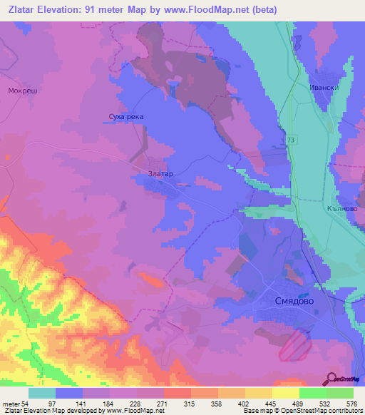 Zlatar,Bulgaria Elevation Map