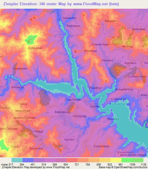 Zinepler,Bulgaria Elevation Map