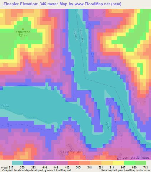 Zinepler,Bulgaria Elevation Map
