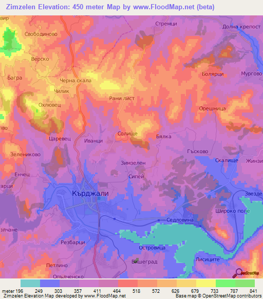 Zimzelen,Bulgaria Elevation Map