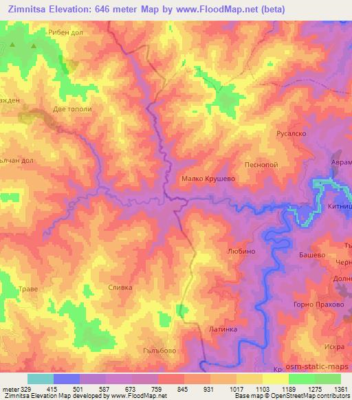 Zimnitsa,Bulgaria Elevation Map
