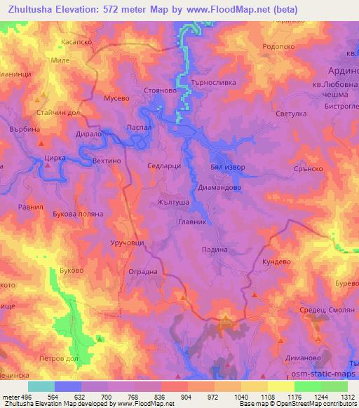 Zhultusha,Bulgaria Elevation Map