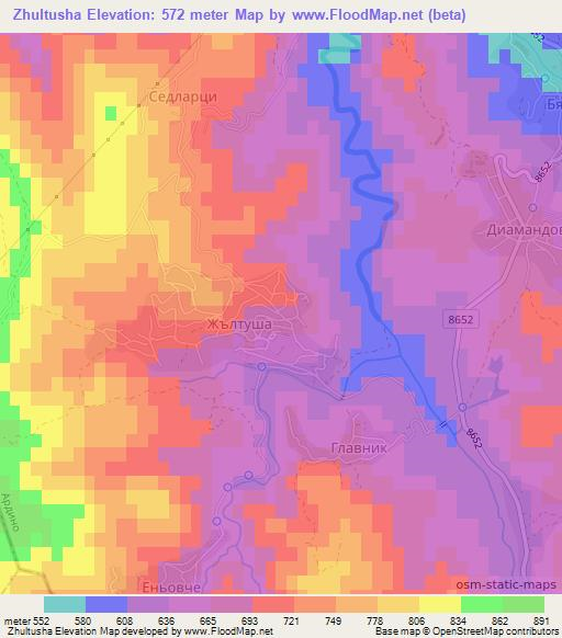 Zhultusha,Bulgaria Elevation Map