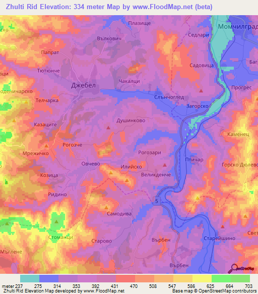 Zhulti Rid,Bulgaria Elevation Map