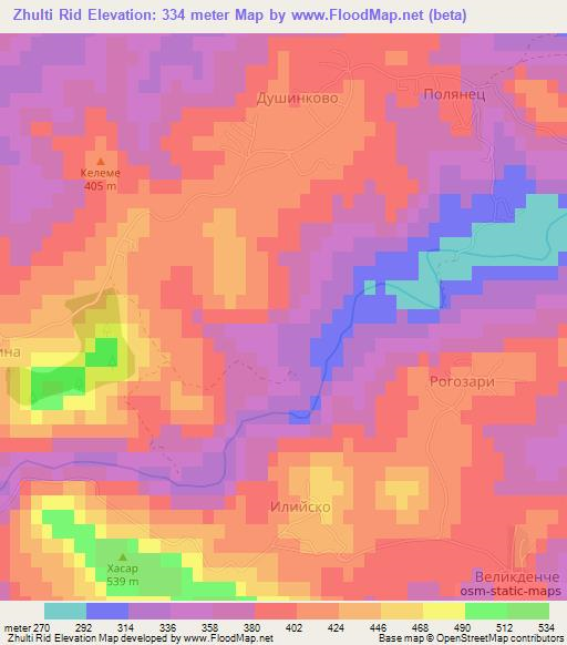Zhulti Rid,Bulgaria Elevation Map