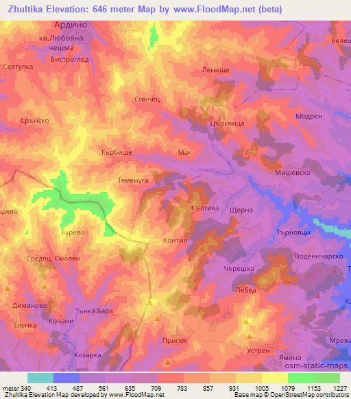 Zhultika,Bulgaria Elevation Map