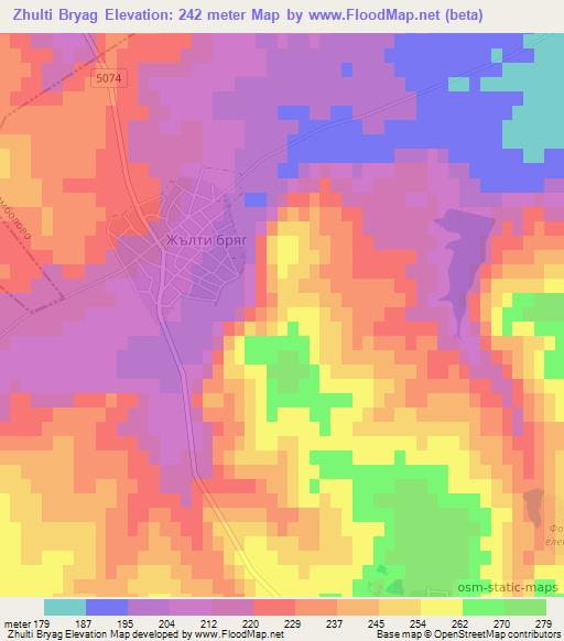 Zhulti Bryag,Bulgaria Elevation Map