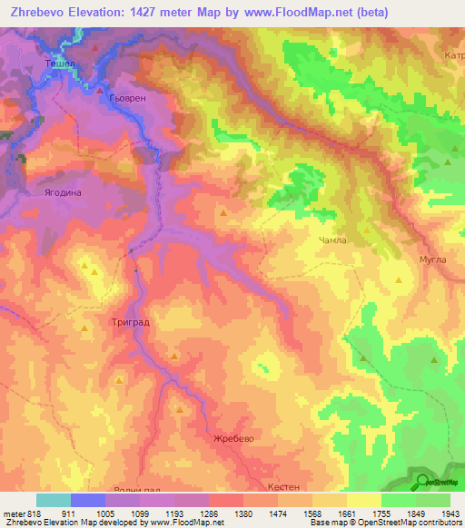 Zhrebevo,Bulgaria Elevation Map