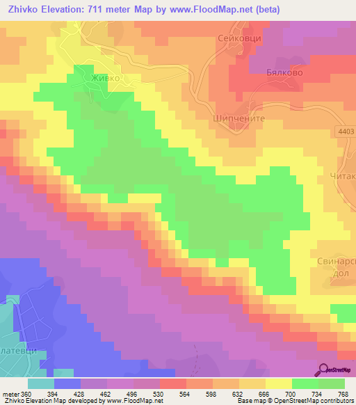 Zhivko,Bulgaria Elevation Map