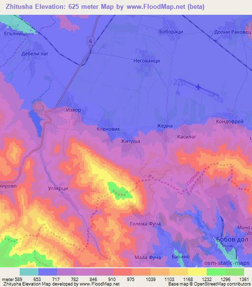Zhitusha,Bulgaria Elevation Map