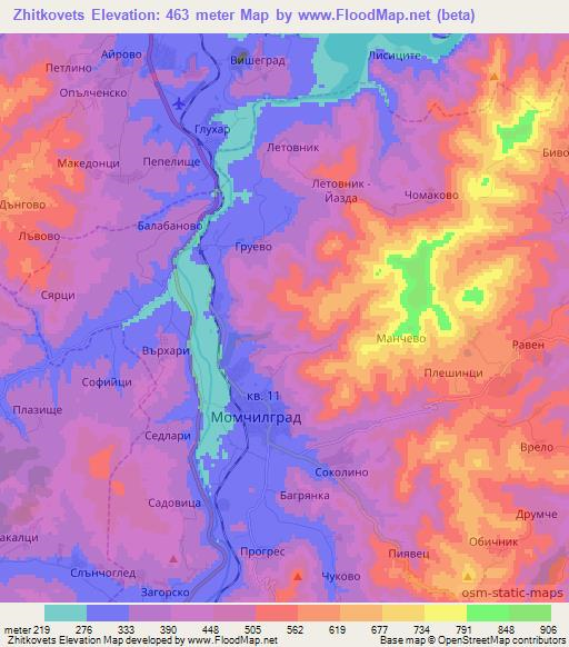Zhitkovets,Bulgaria Elevation Map