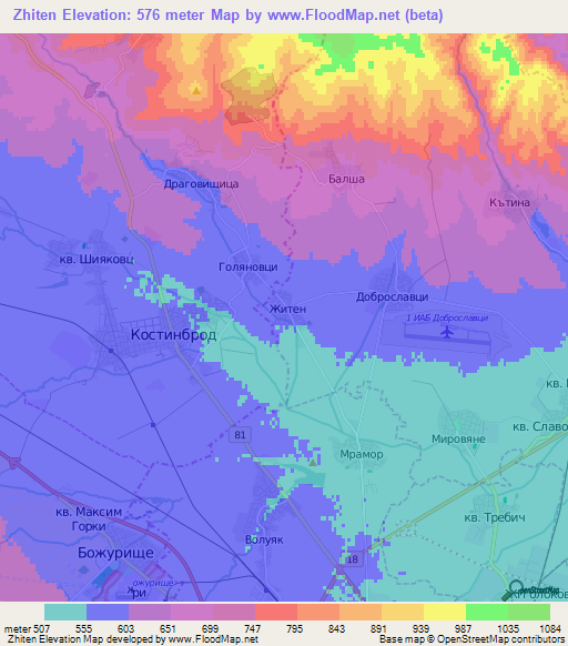 Zhiten,Bulgaria Elevation Map