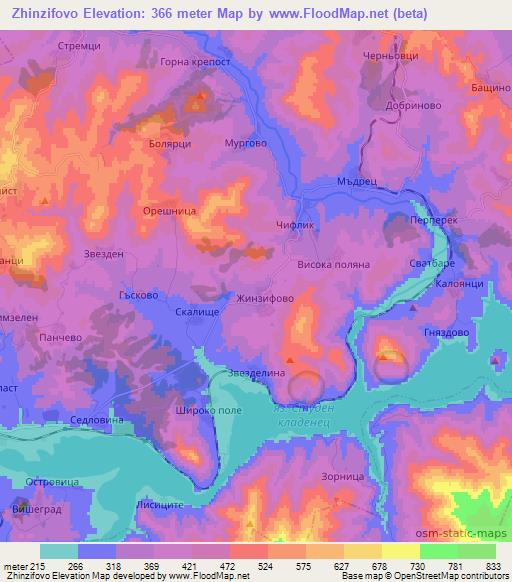 Zhinzifovo,Bulgaria Elevation Map