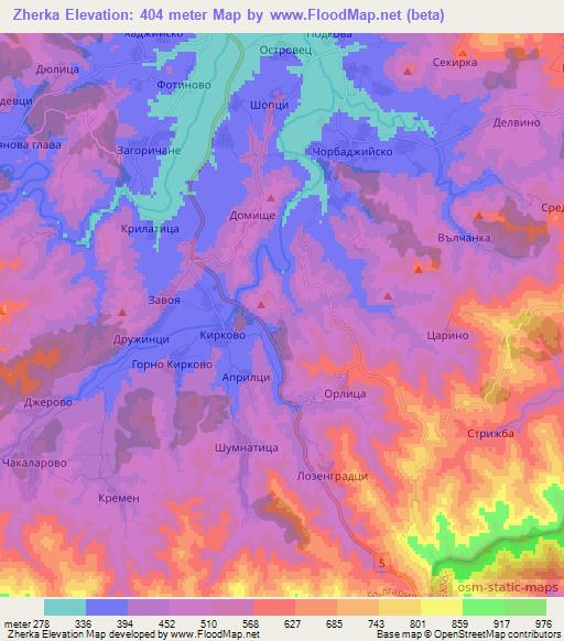 Zherka,Bulgaria Elevation Map