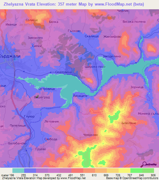 Zhelyazna Vrata,Bulgaria Elevation Map