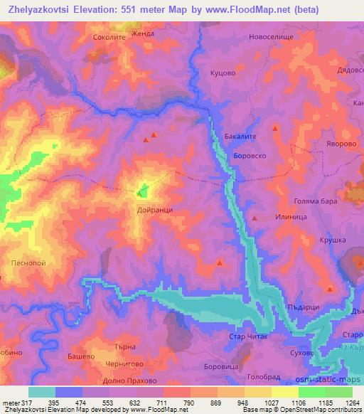 Zhelyazkovtsi,Bulgaria Elevation Map