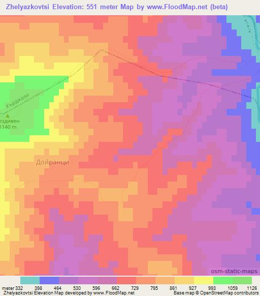 Zhelyazkovtsi,Bulgaria Elevation Map