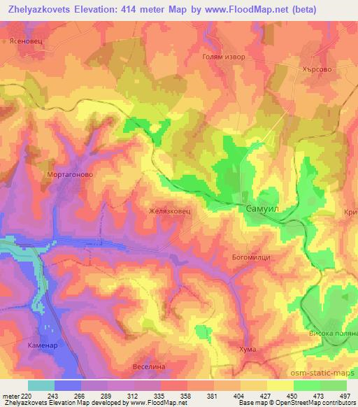 Zhelyazkovets,Bulgaria Elevation Map