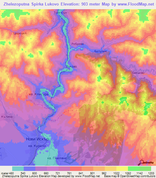 Zhelezoputna Spirka Lukovo,Bulgaria Elevation Map