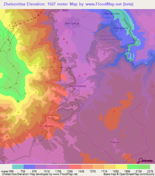 Zheleznitsa,Bulgaria Elevation Map