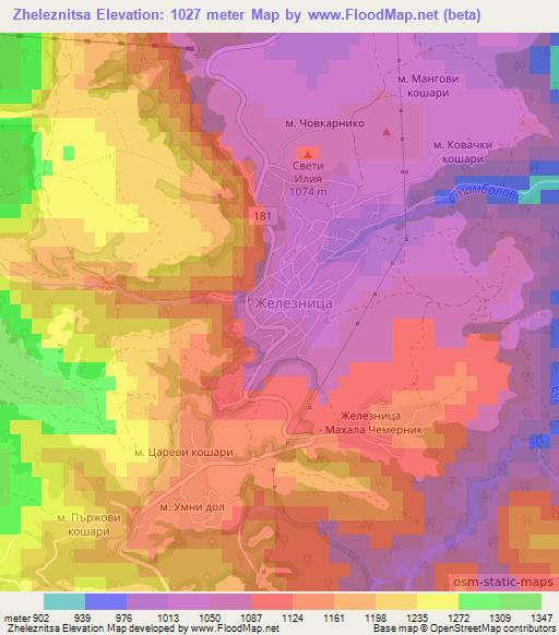 Zheleznitsa,Bulgaria Elevation Map