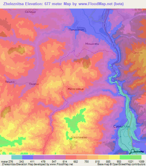 Zheleznitsa,Bulgaria Elevation Map