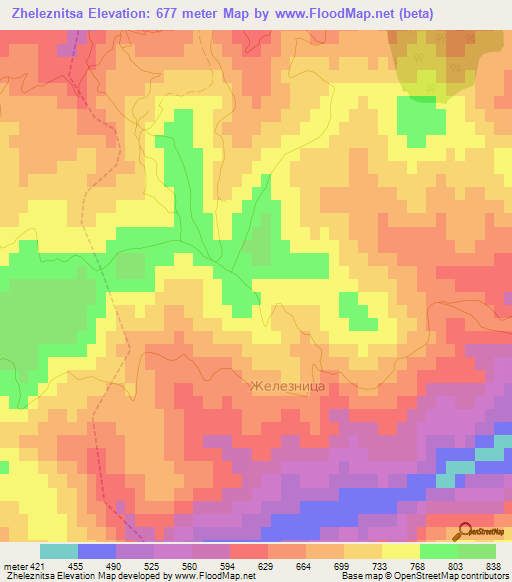 Zheleznitsa,Bulgaria Elevation Map