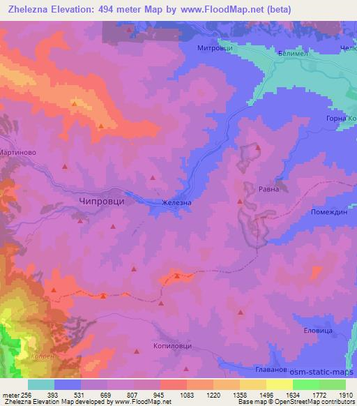 Zhelezna,Bulgaria Elevation Map