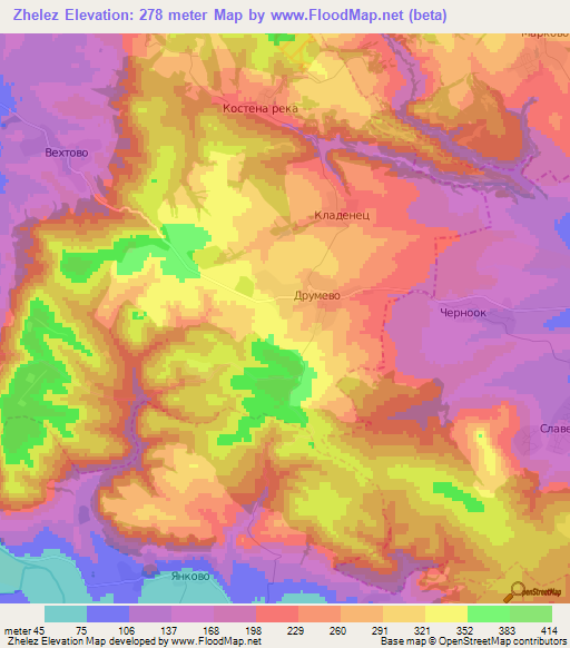 Zhelez,Bulgaria Elevation Map