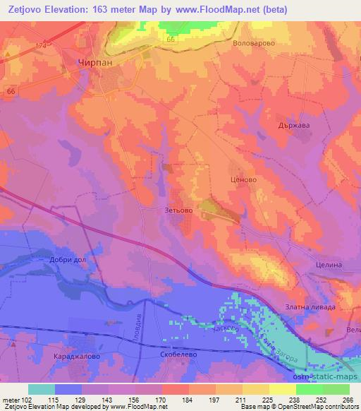 Zetjovo,Bulgaria Elevation Map