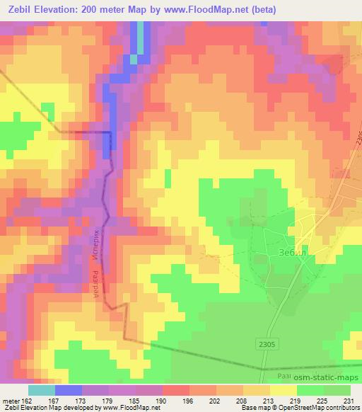 Zebil,Bulgaria Elevation Map