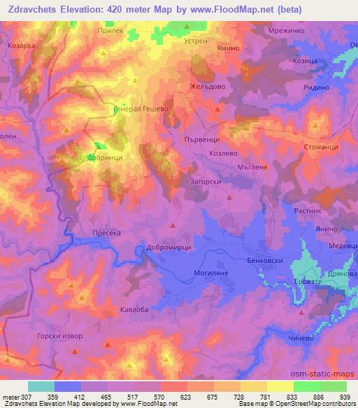 Zdravchets,Bulgaria Elevation Map